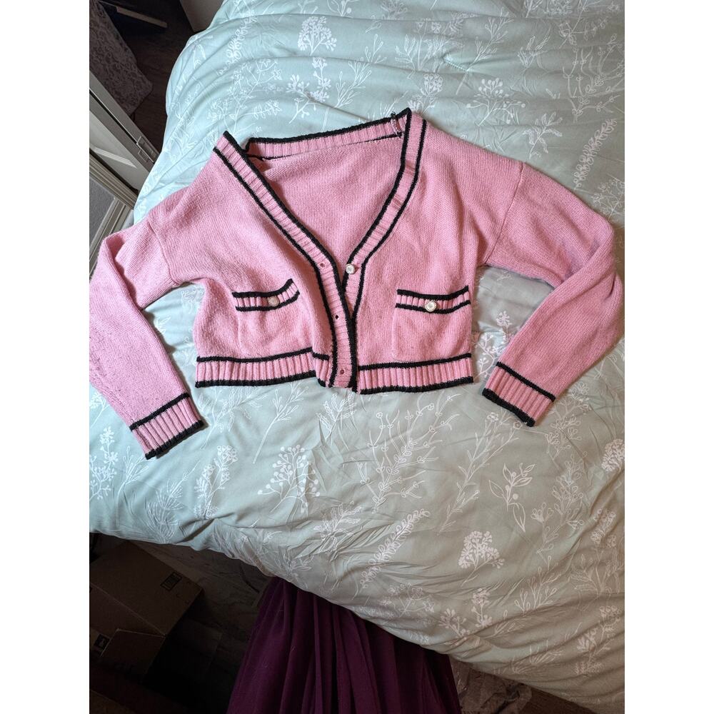 Pink and black cardigan sweater m/l